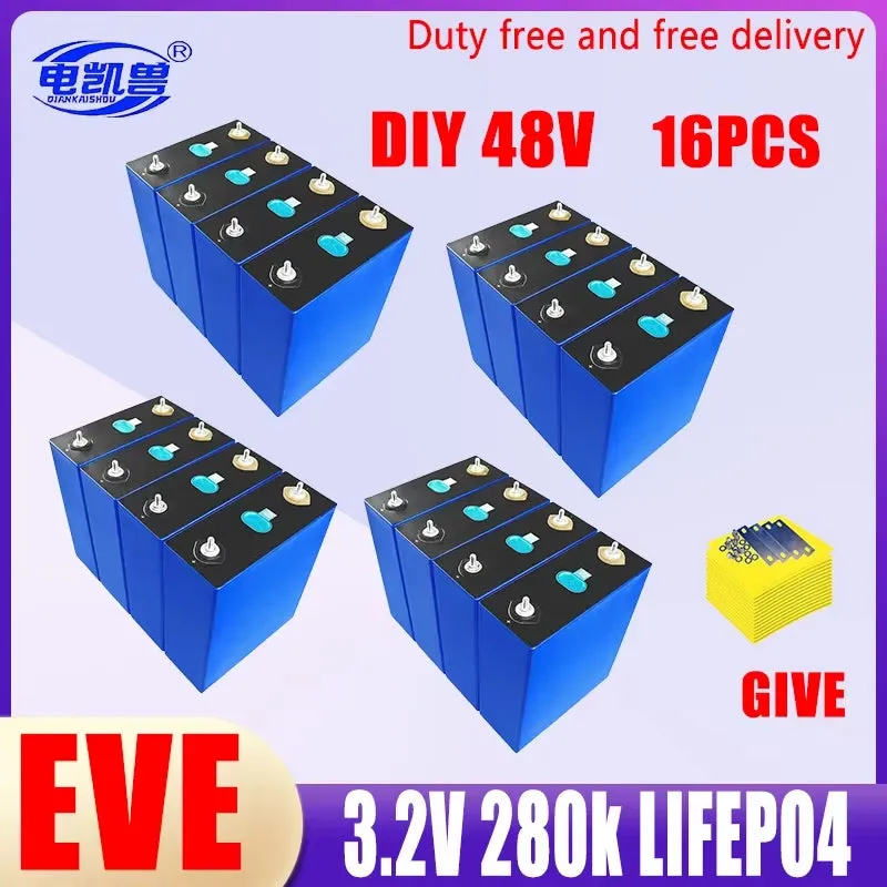 16Pcs 3.2V 320Ah 280Ah 310AH 105Ah 150Ah Lifepo4 Battery 3C Lithium Iron Phosphate Battery for 4S 48V Golf Cart Yacht RV Solar