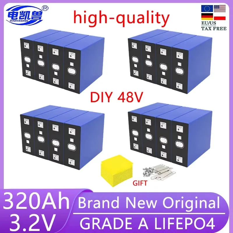 16Pcs 3.2V 320Ah 280Ah 310AH 105Ah 150Ah Lifepo4 Battery 3C Lithium Iron Phosphate Battery for 4S 48V Golf Cart Yacht RV Solar