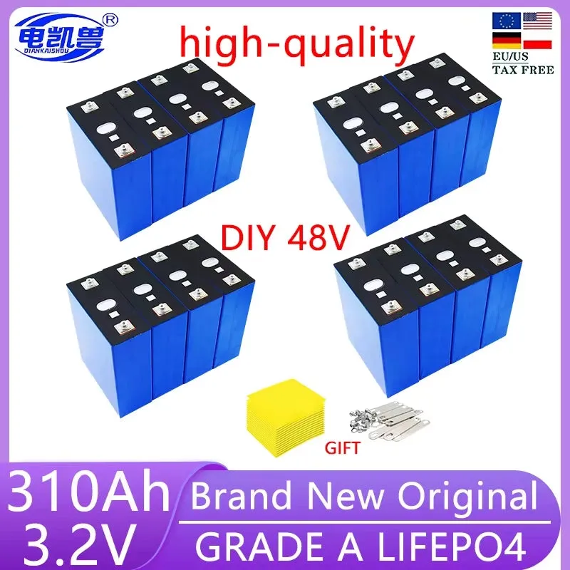 16Pcs 3.2V 320Ah 280Ah 310AH 105Ah 150Ah Lifepo4 Battery 3C Lithium Iron Phosphate Battery for 4S 48V Golf Cart Yacht RV Solar