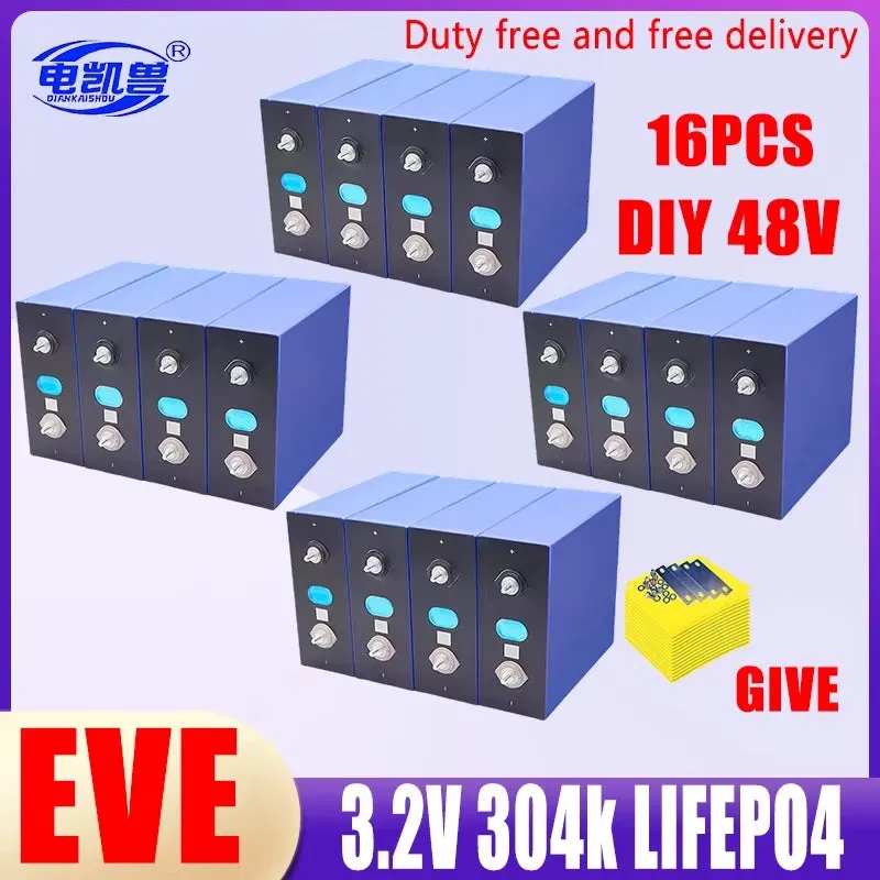 16Pcs 3.2V 320Ah 280Ah 310AH 105Ah 150Ah Lifepo4 Battery 3C Lithium Iron Phosphate Battery for 4S 48V Golf Cart Yacht RV Solar