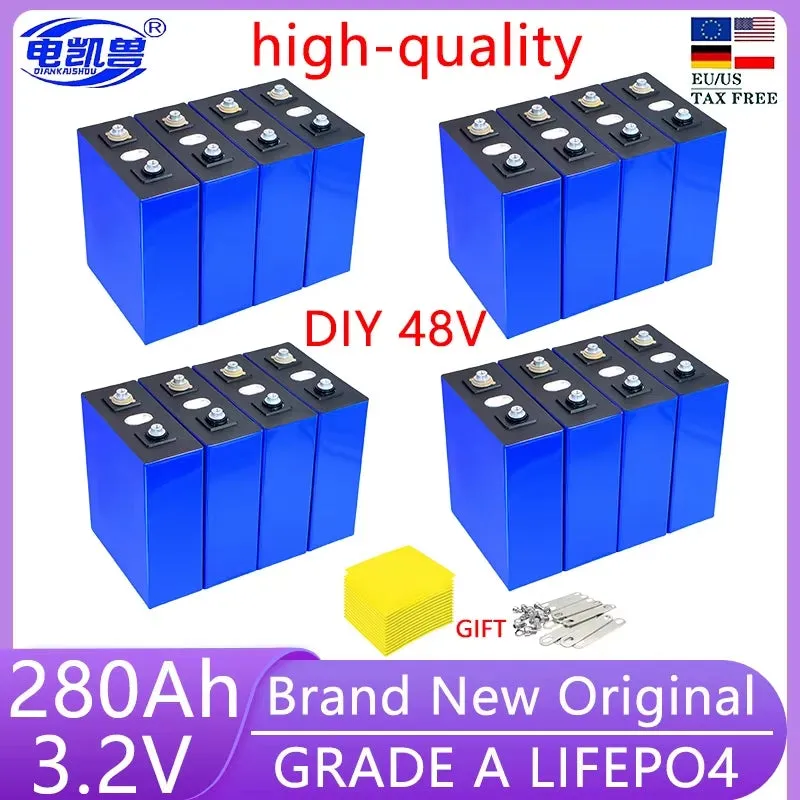 16Pcs 3.2V 320Ah 280Ah 310AH 105Ah 150Ah Lifepo4 Battery 3C Lithium Iron Phosphate Battery for 4S 48V Golf Cart Yacht RV Solar