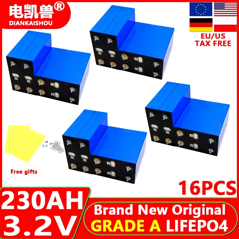16Pcs New 3.2V 320Ah 280Ah 150AH 105Ah Lifepo4 Battery 3C Lithium Iron Phosphate Battery for 4S 12V 24V Golf Cart Yacht RV Solar