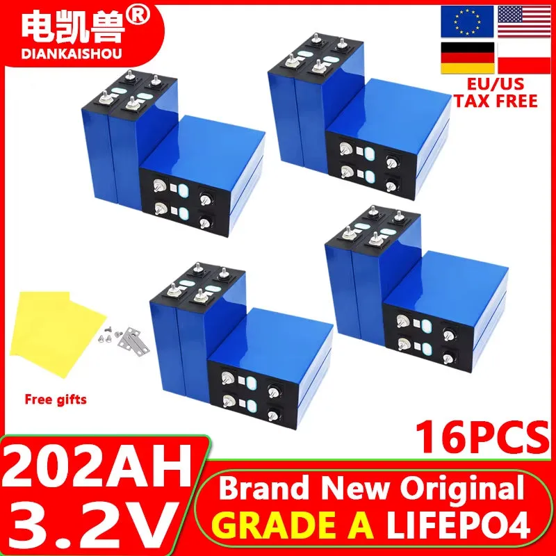 16Pcs New 3.2V 320Ah 280Ah 150AH 105Ah Lifepo4 Battery 3C Lithium Iron Phosphate Battery for 4S 12V 24V Golf Cart Yacht RV Solar
