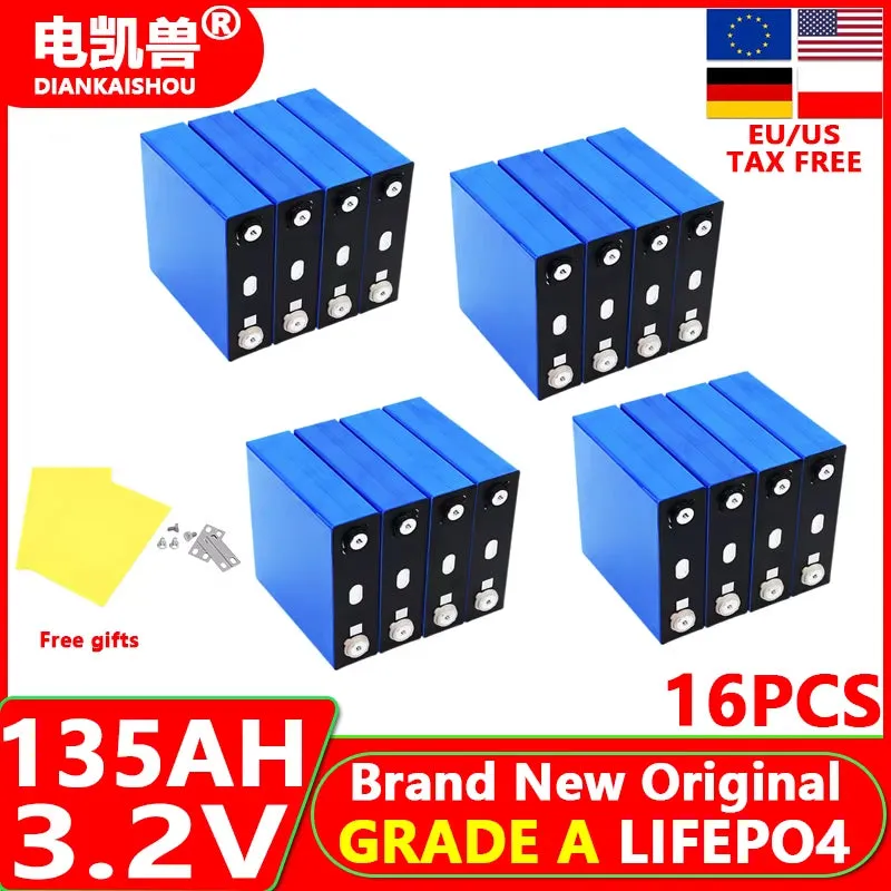 16Pcs New 3.2V 320Ah 280Ah 150AH 105Ah Lifepo4 Battery 3C Lithium Iron Phosphate Battery for 4S 12V 24V Golf Cart Yacht RV Solar
