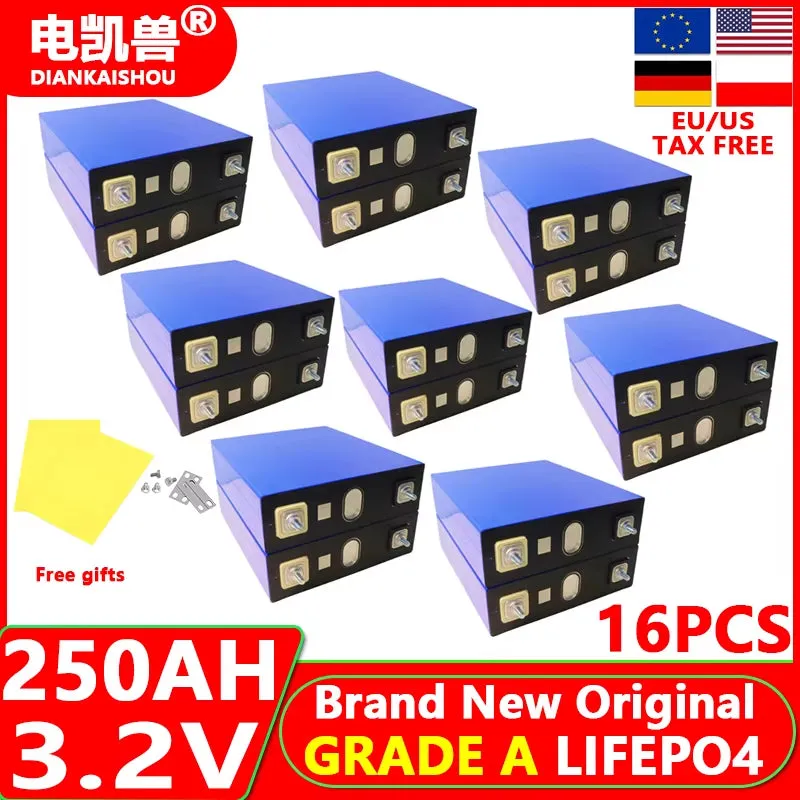 16Pcs New 3.2V 320Ah 280Ah 150AH 105Ah Lifepo4 Battery 3C Lithium Iron Phosphate Battery for 4S 12V 24V Golf Cart Yacht RV Solar