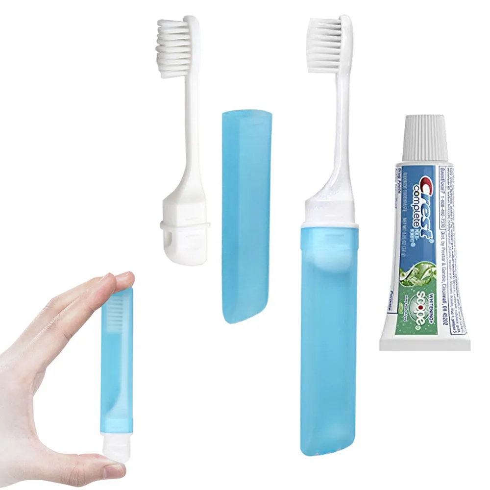 2 Packs Portable Toothbrush Compact Travel Brush Oral Care Mini Crest Toothpaste