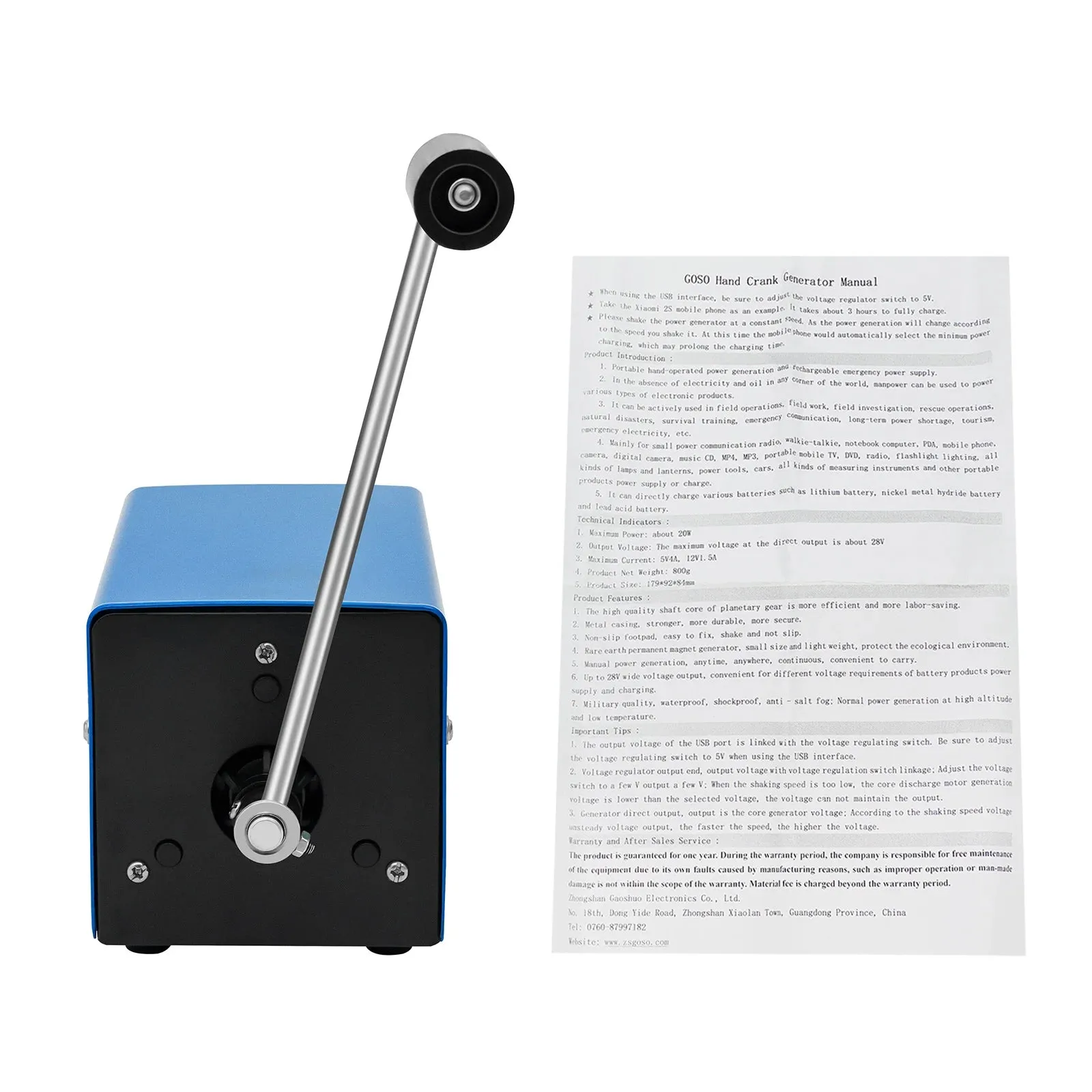 20W Emergency Electric Generator Hand Crank High Power Dynamo Charger Portable USB Charging Outdoor Camping Survival Power Bank