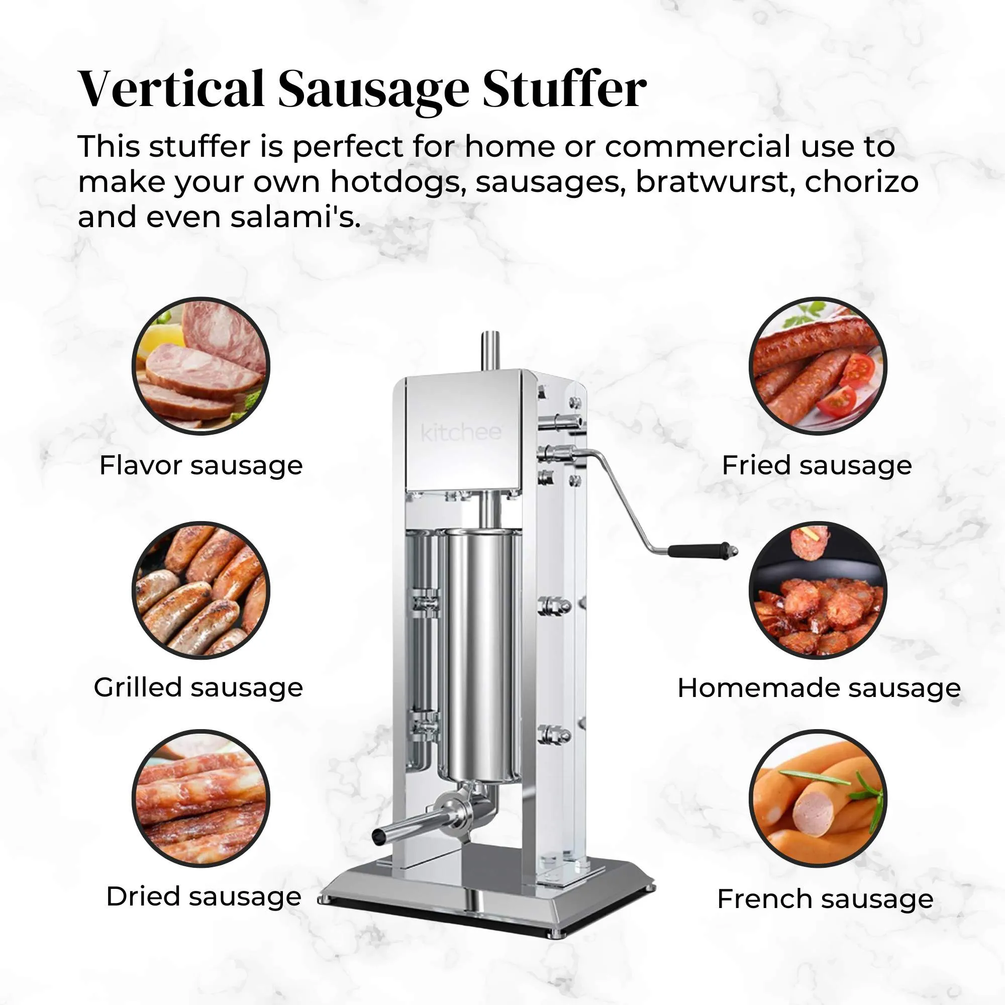 5L Manual Vertical Sausage Filler | Stainless Stuffer Meat Press Machine