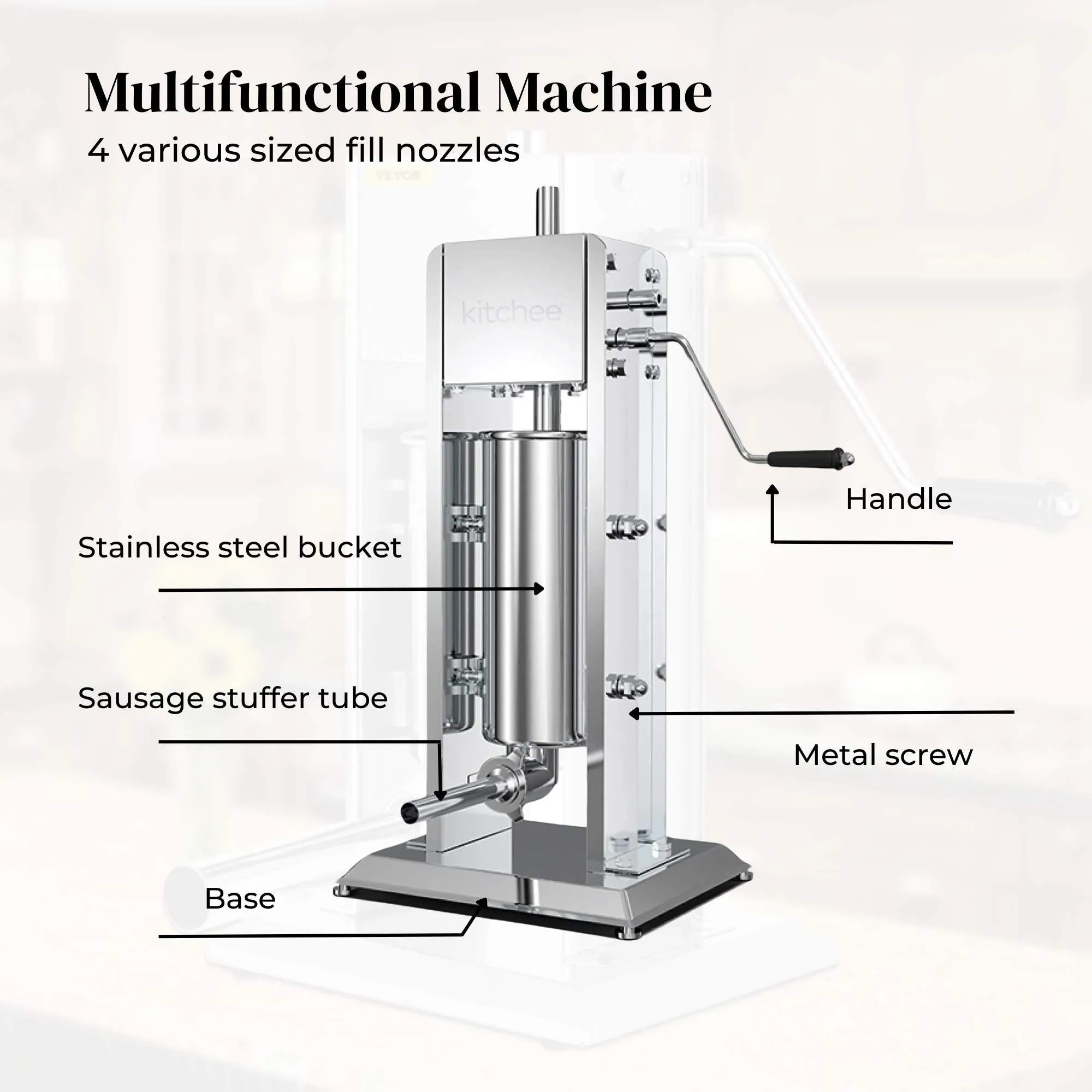5L Manual Vertical Sausage Filler | Stainless Stuffer Meat Press Machine