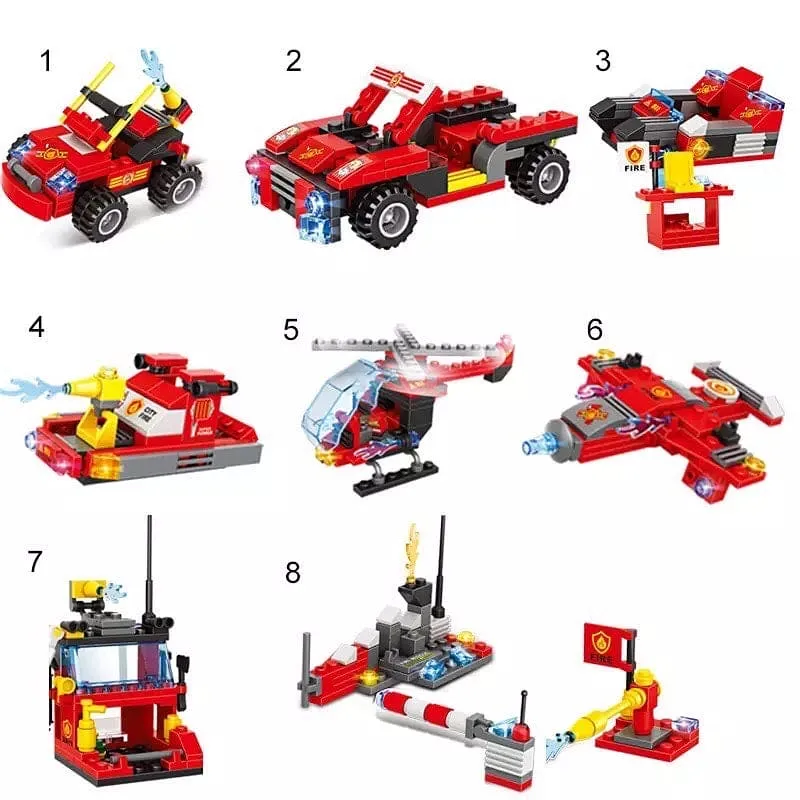 8 in 1 City Command Vehicle Model Building  Blocks, Firefighter Team Rescue Plane Boat Fireman Figure Brick