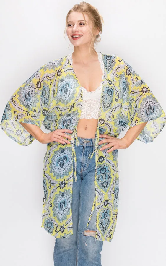 AV322 Printed Kimono with String Waist