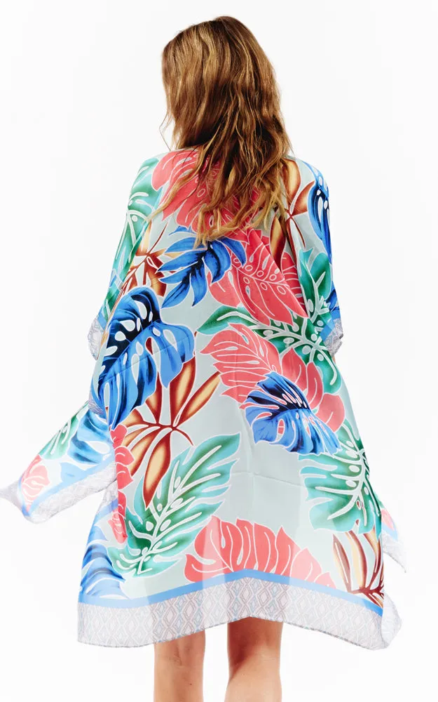 BAAP2517 Silky Floral Pattern Cover Up Kimono