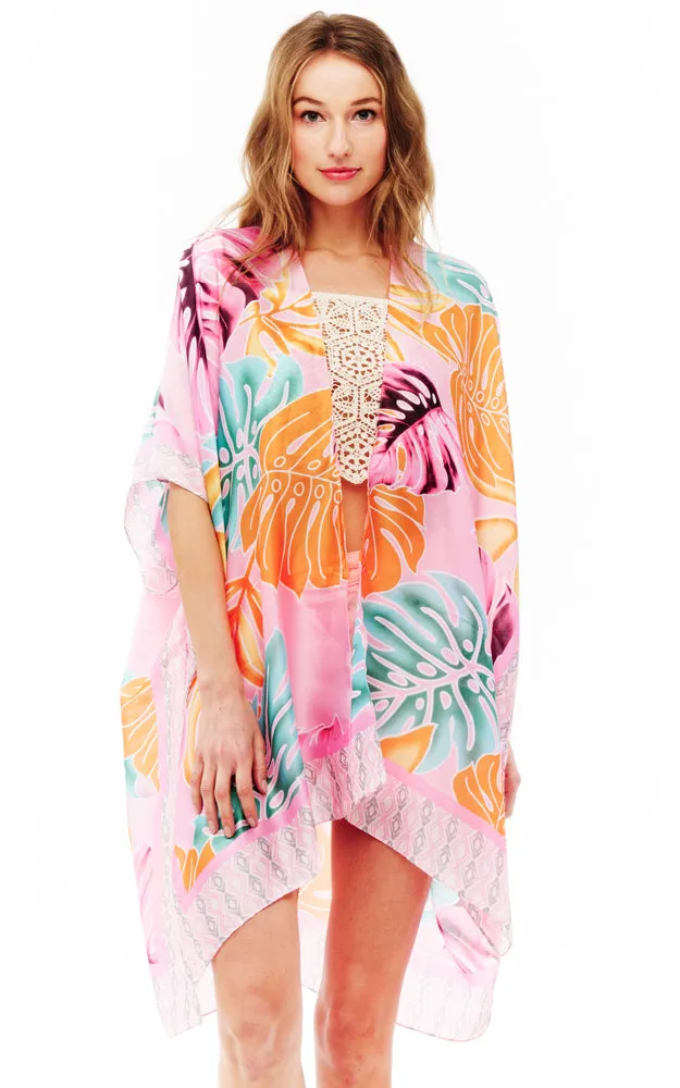 BAAP2517 Silky Floral Pattern Cover Up Kimono