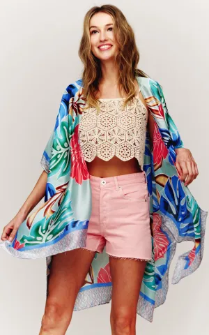 BAAP2517 Silky Floral Pattern Cover Up Kimono