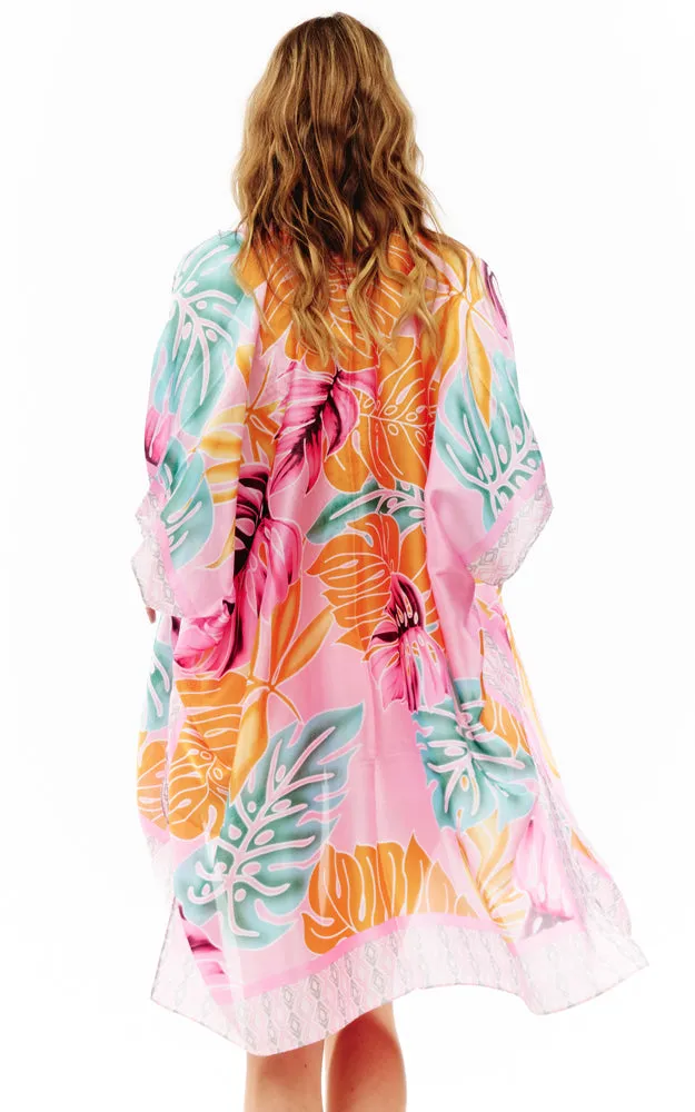 BAAP2517 Silky Floral Pattern Cover Up Kimono