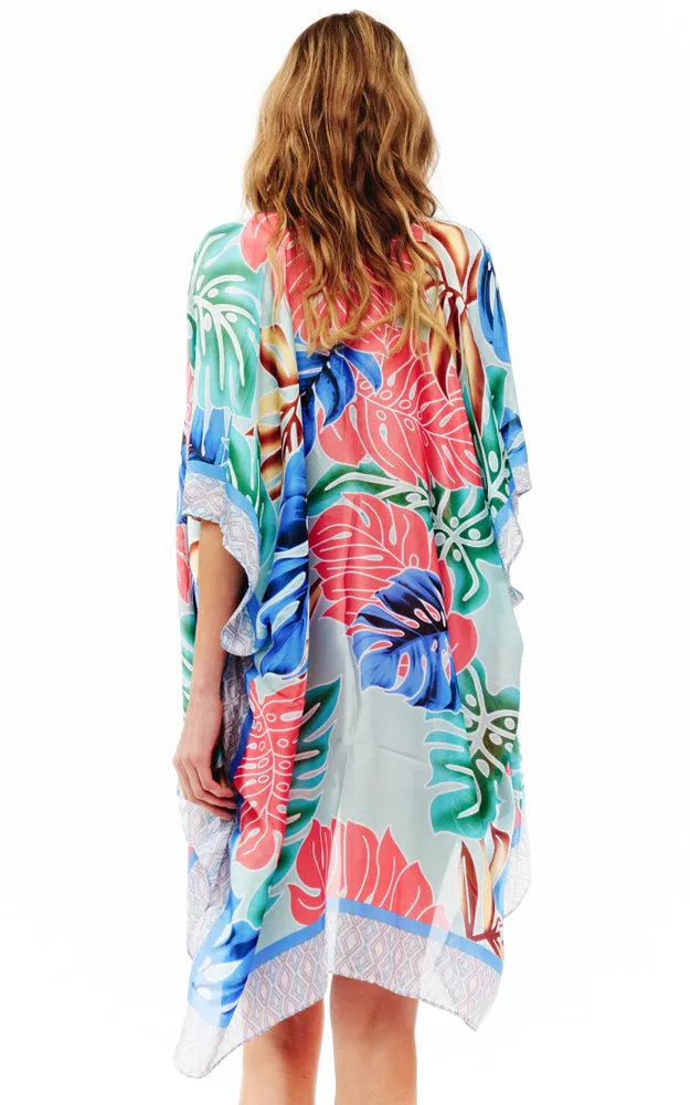 BAAP2517 Silky Floral Pattern Cover Up Kimono