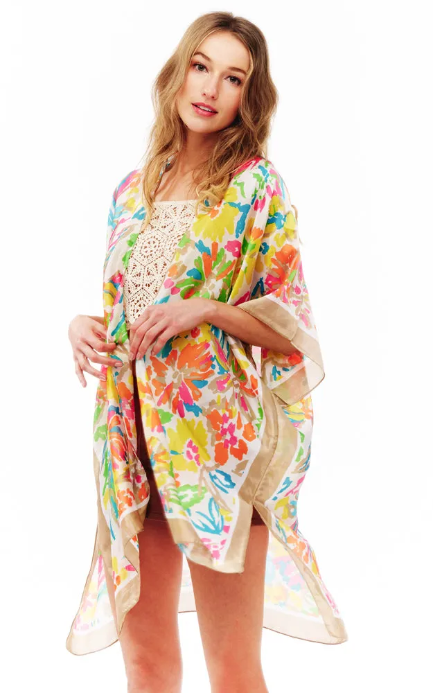 BAAP2518 Silky Floral Pattern Cover Up Kimono