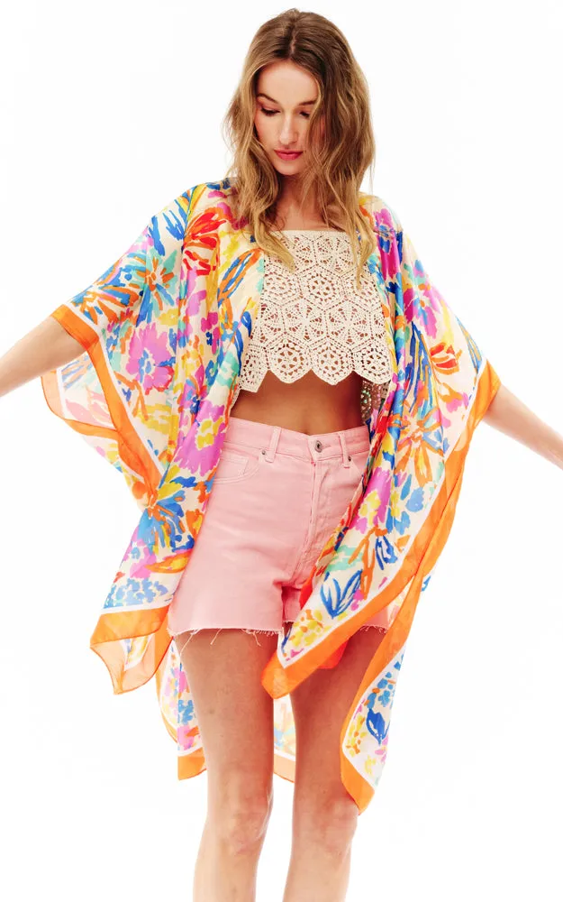 BAAP2518 Silky Floral Pattern Cover Up Kimono