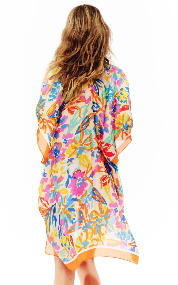 BAAP2518 Silky Floral Pattern Cover Up Kimono
