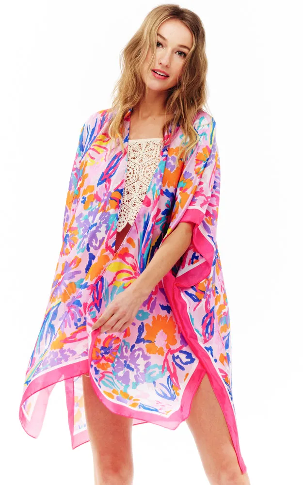BAAP2518 Silky Floral Pattern Cover Up Kimono