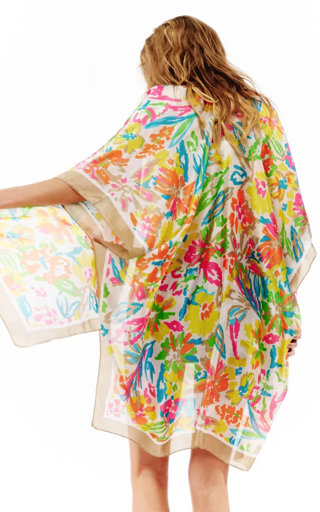 BAAP2518 Silky Floral Pattern Cover Up Kimono