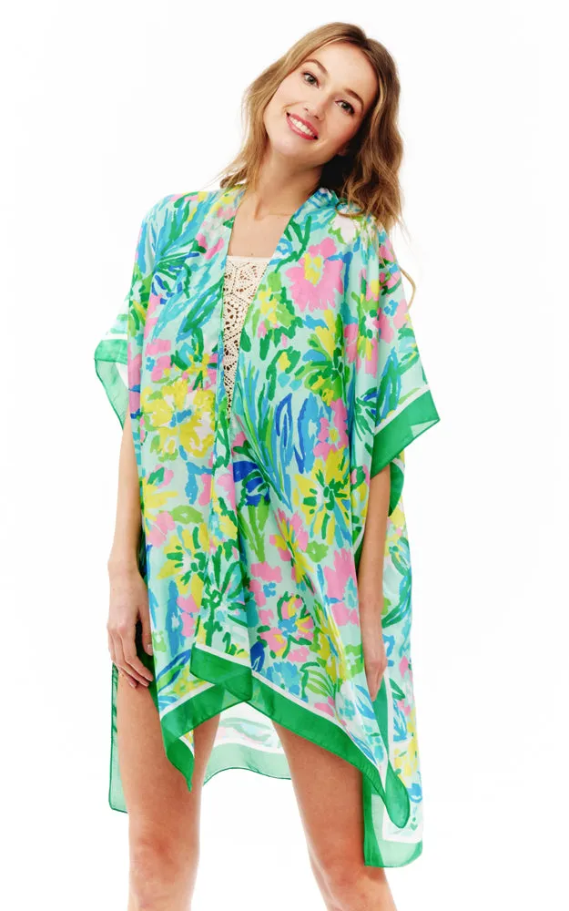BAAP2518 Silky Floral Pattern Cover Up Kimono
