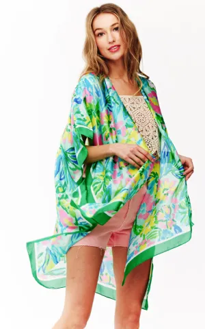 BAAP2518 Silky Floral Pattern Cover Up Kimono