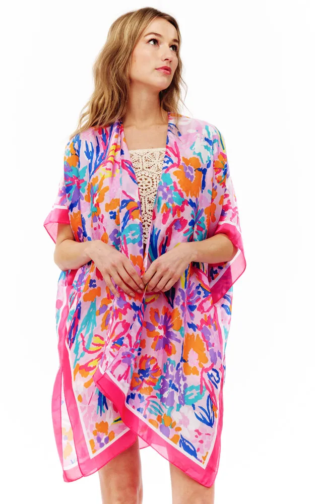 BAAP2518 Silky Floral Pattern Cover Up Kimono