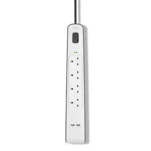 BELKIN 4 Way Surge Protection Strip - 2M With 2 X 2.4Amp USB Charging