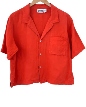 Bright Winter Oriole Orange Linen Camp Shirt