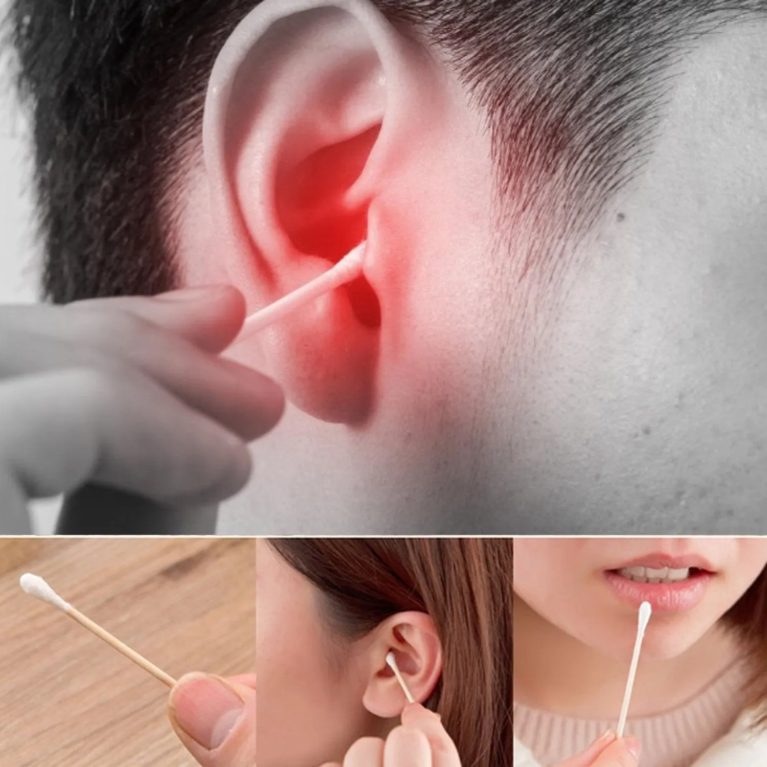 Cotton Buds for ear cleaning, soft and natural cotton swabs (100 pieces)