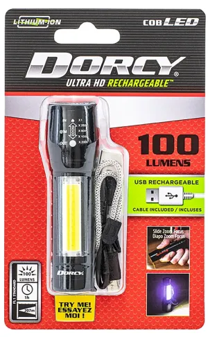 Dorcy Ultra HD Series 41-4380 Flashlight and Area Light, Lithium-Ion, Rechargeable Battery, 100 Lumens Lumens, Black :EA: QUANTITY: 1