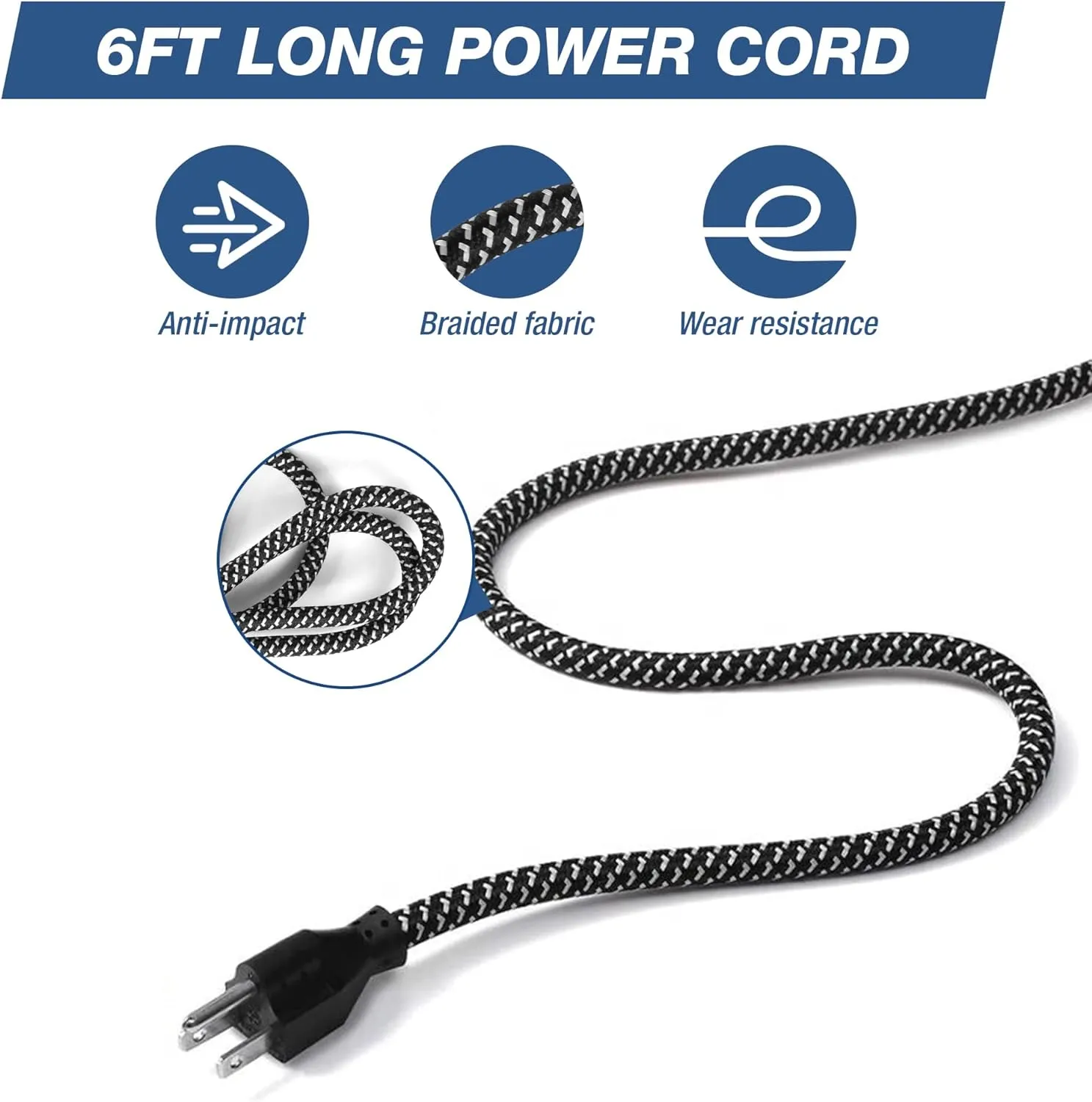 E-Macht 2 Pack Long Power Strip , 6 Metal Power Outlets 2 USB Ports, 6 ft Long Extension Cord