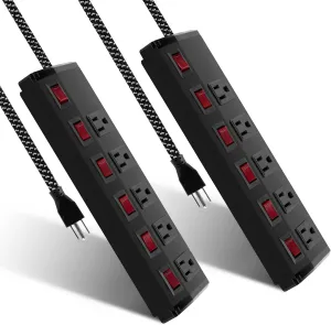 E-Macht 2 Pack Long Power Strip , 6 Metal Power Outlets 2 USB Ports, 6 ft Long Extension Cord