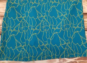 End of Bolt: 2 yards of Designer Deadstock Nylon Spandex Swim Performance Wear Abstract Scribble Plants Golden and Teal Conversational Knit- remnant