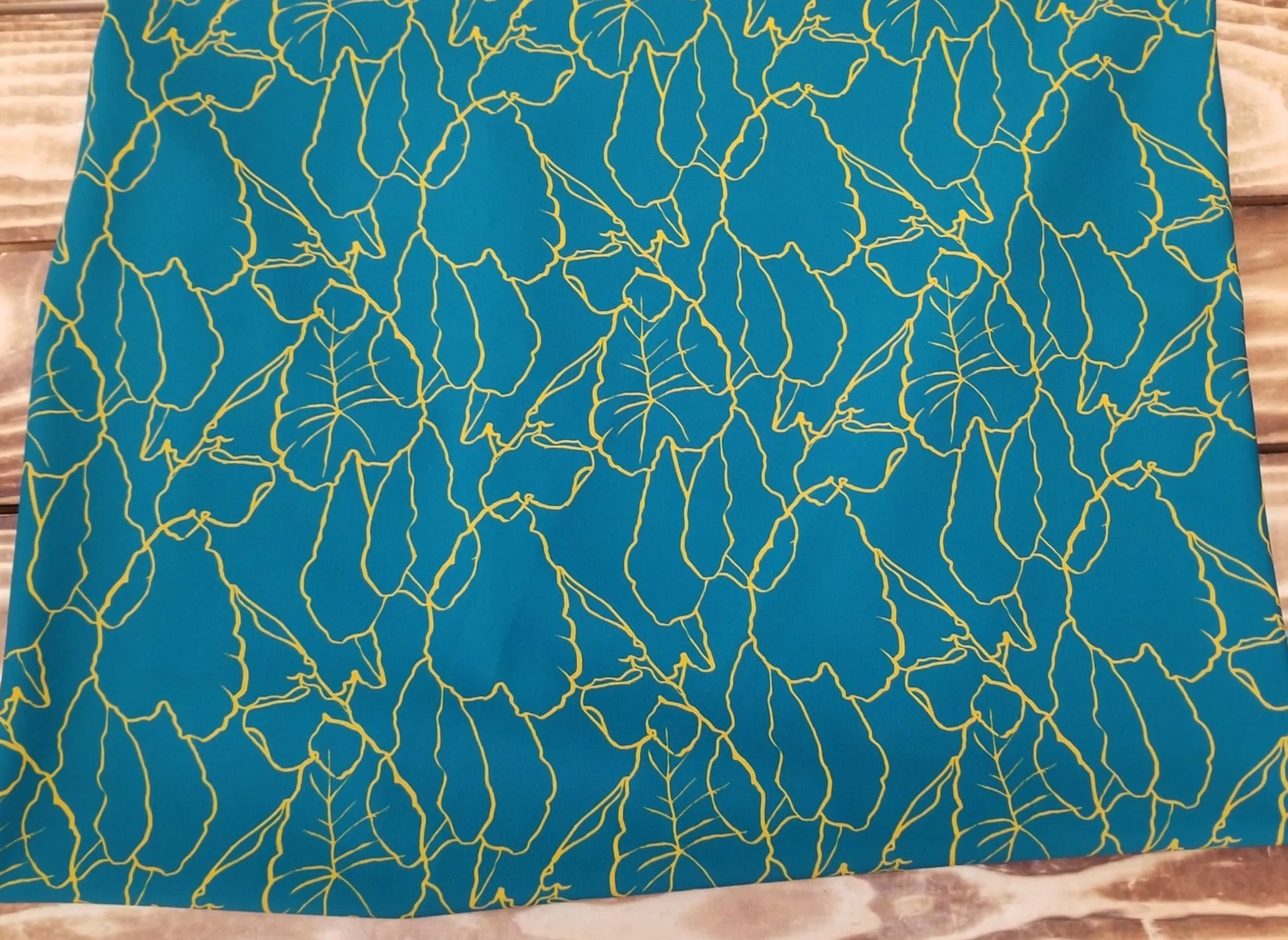 End of Bolt: 2 yards of Designer Deadstock Nylon Spandex Swim Performance Wear Abstract Scribble Plants Golden and Teal Conversational Knit- remnant