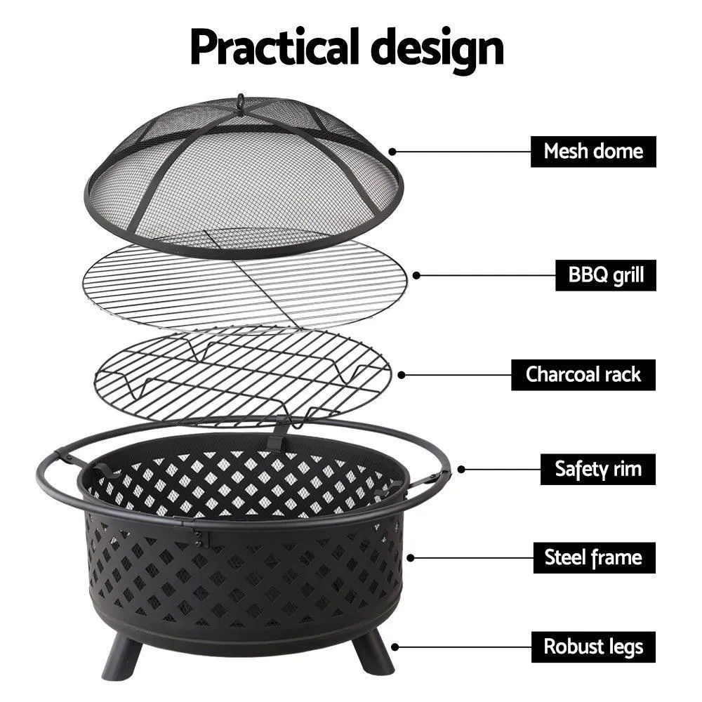 Fire Pit BBQ Grill Smoker Portable Outdoor Fireplace Patio Heater Pits 30''
