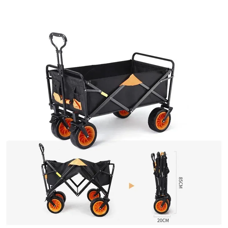 Foldable Widened Wheel Outdoor Portable Adjustable Length Pull-Cart Camp Trolley Camping Equipment Shopping Storage Cart