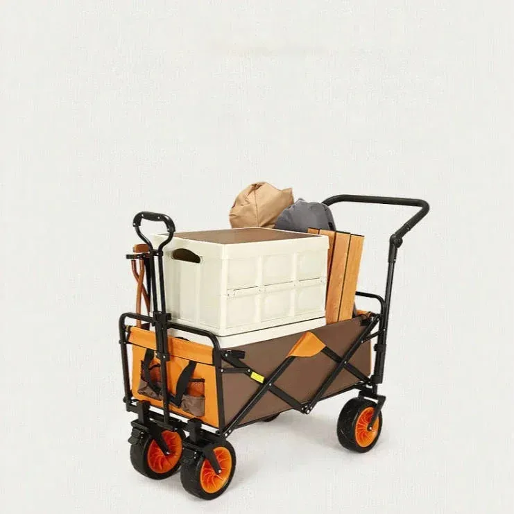 Foldable Widened Wheel Outdoor Portable Adjustable Length Pull-Cart Camp Trolley Camping Equipment Shopping Storage Cart