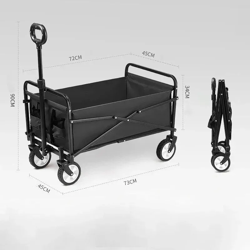 Foldable Widened Wheel Outdoor Portable Adjustable Length Pull-Cart Camp Trolley Camping Equipment Shopping Storage Cart