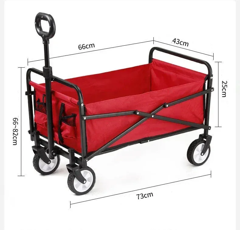 Foldable Widened Wheel Outdoor Portable Adjustable Length Pull-Cart Camp Trolley Camping Equipment Shopping Storage Cart