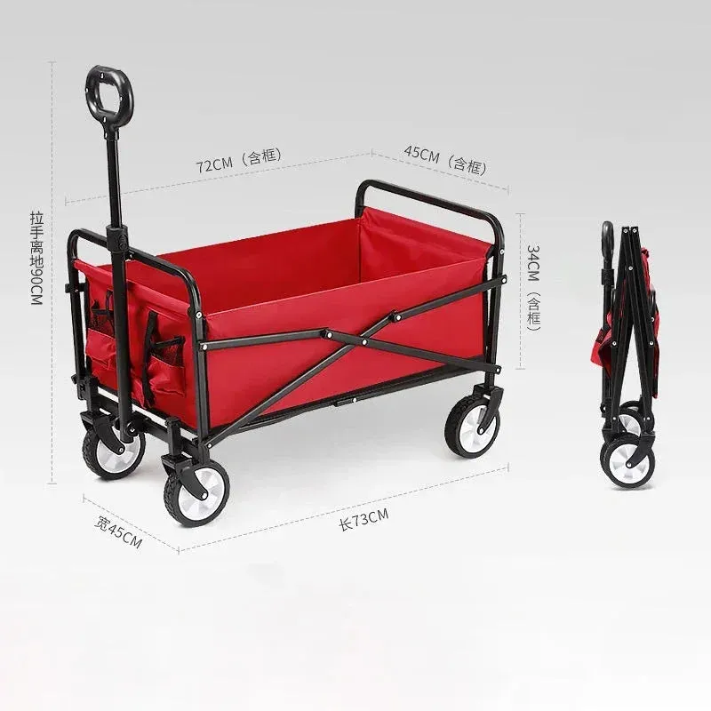 Foldable Widened Wheel Outdoor Portable Adjustable Length Pull-Cart Camp Trolley Camping Equipment Shopping Storage Cart