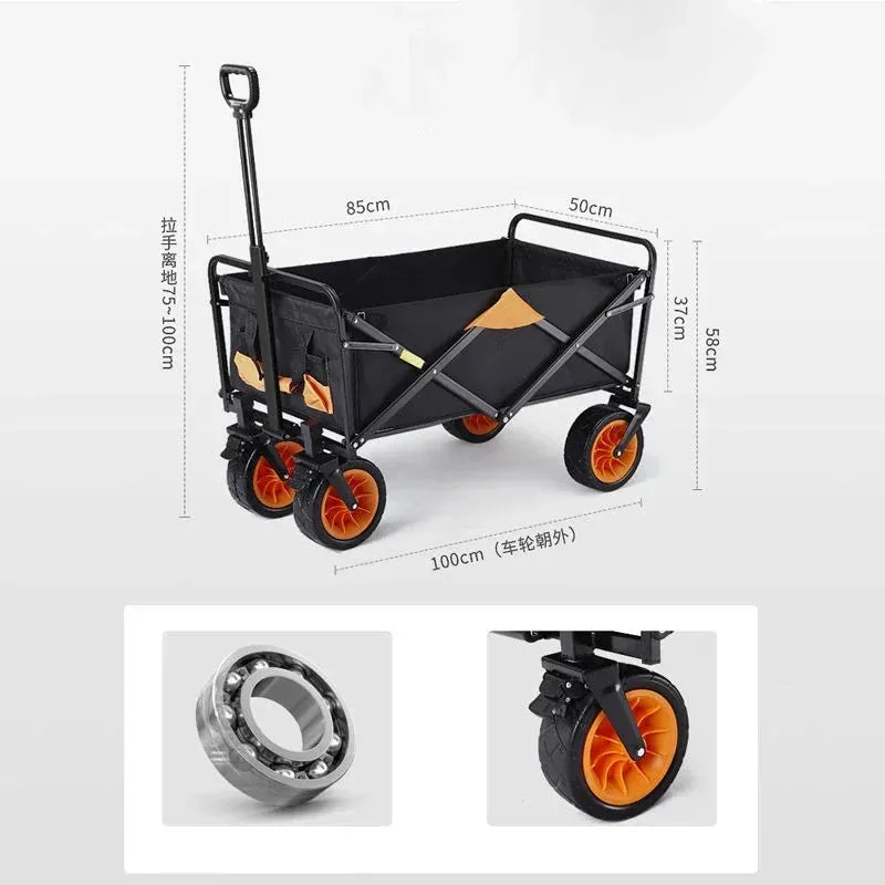 Foldable Widened Wheel Outdoor Portable Adjustable Length Pull-Cart Camp Trolley Camping Equipment Shopping Storage Cart