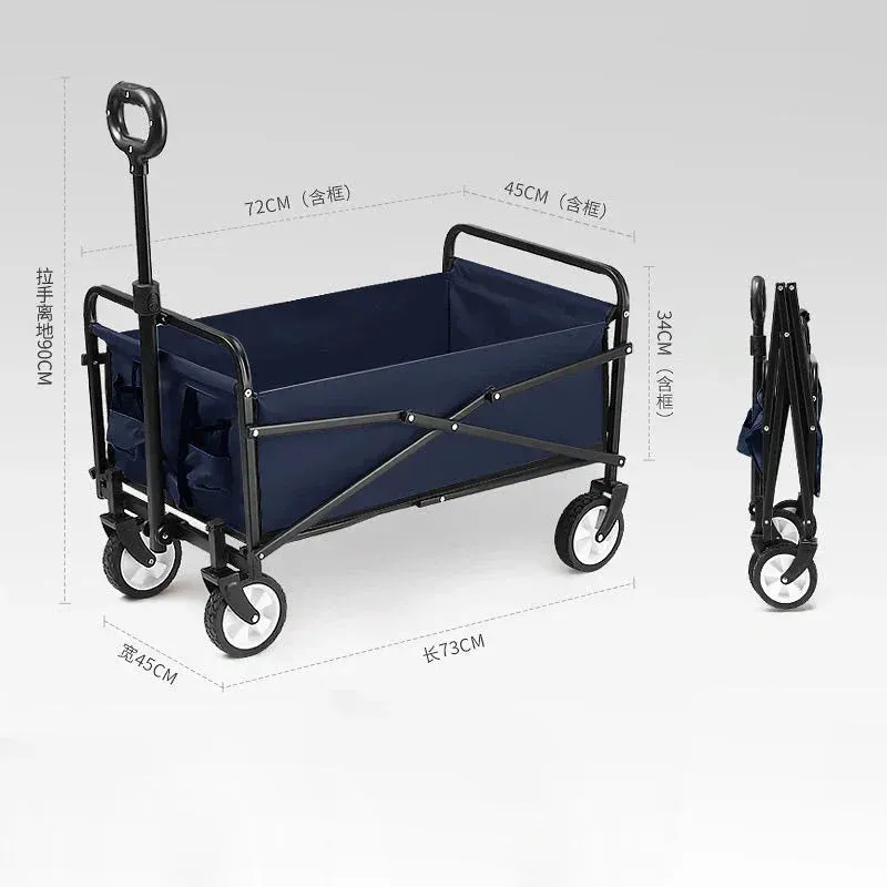 Foldable Widened Wheel Outdoor Portable Adjustable Length Pull-Cart Camp Trolley Camping Equipment Shopping Storage Cart