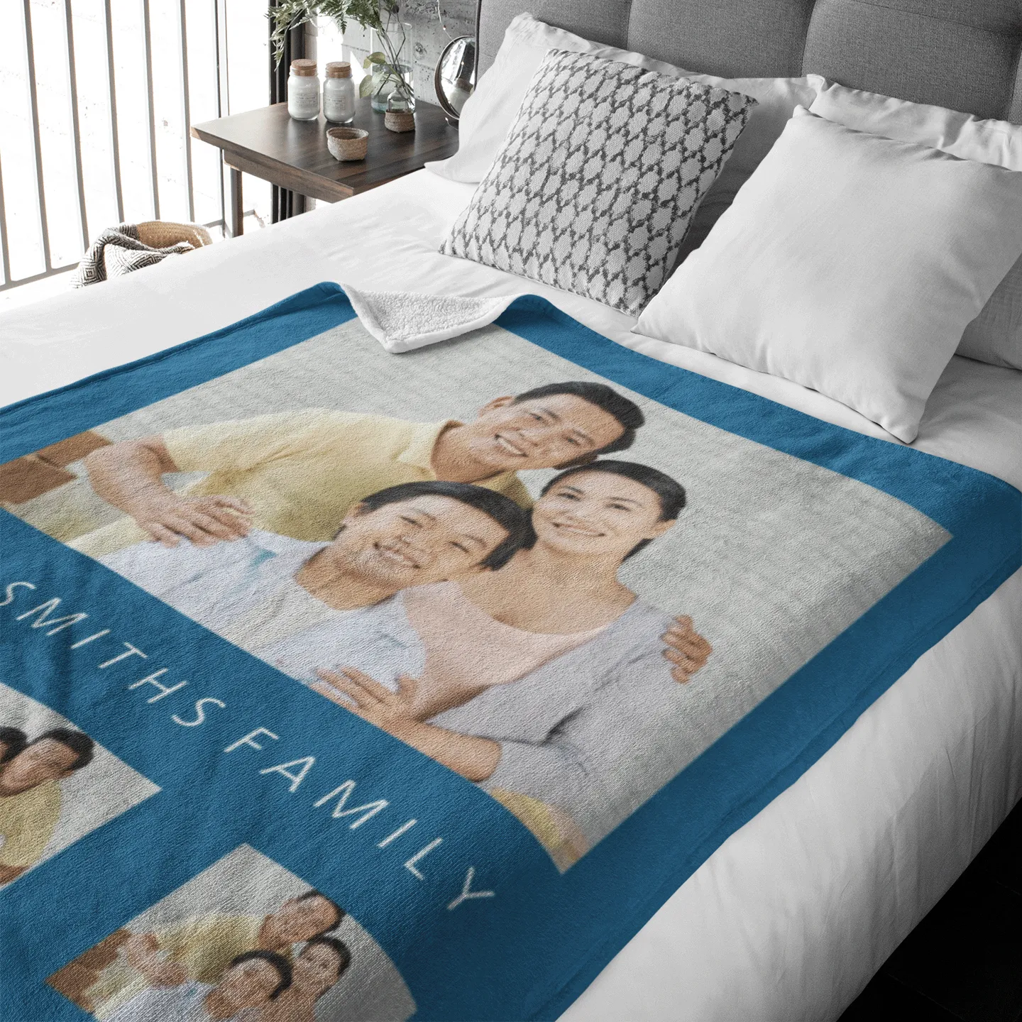 Four Photos Vertical Gallery with Text Premium Fleece Photo Blanket