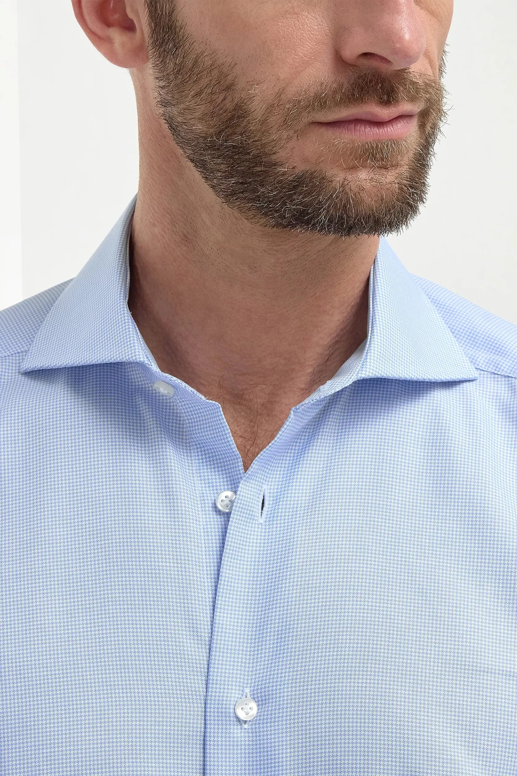 Houndstooth Light Blue Shirt - Made in Italy