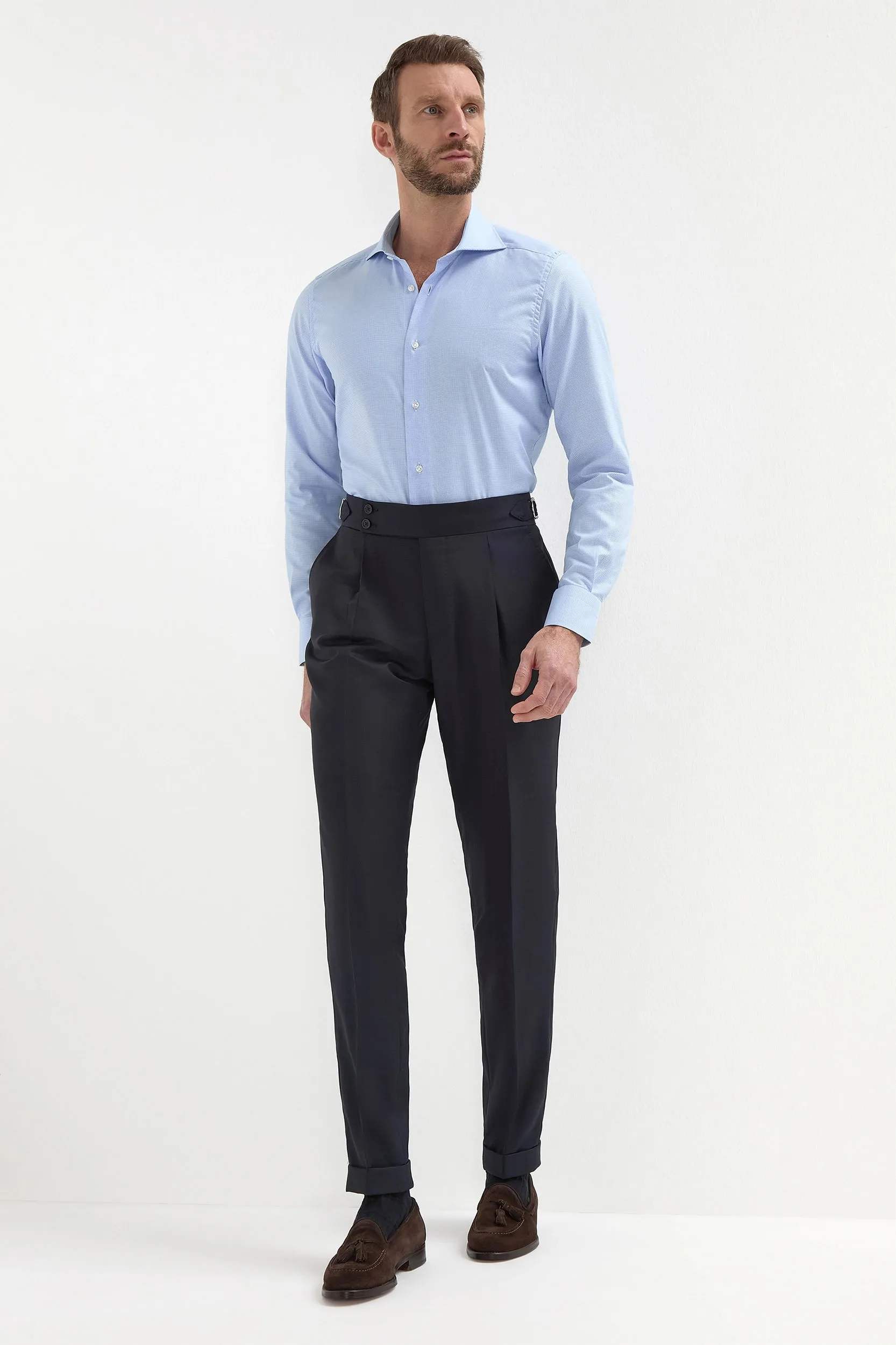 Houndstooth Light Blue Shirt - Made in Italy