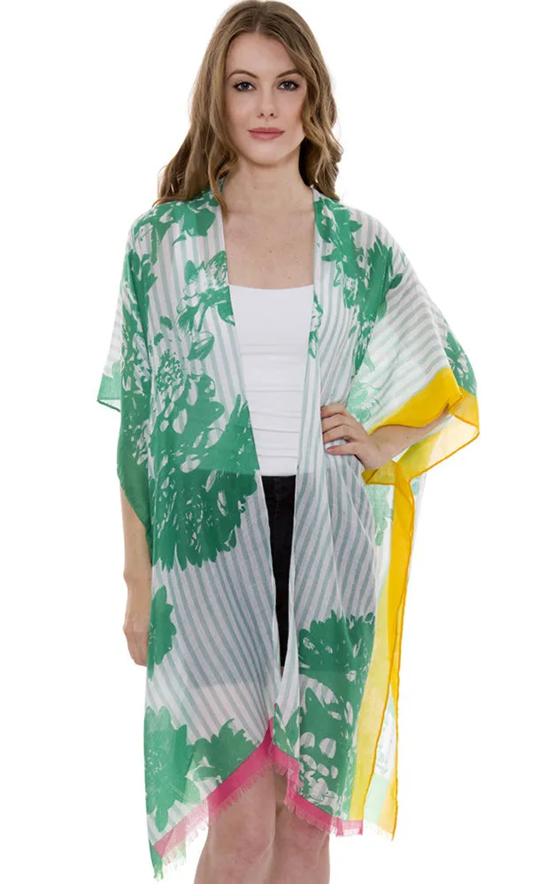 JP1415 Stripes & Floral Pattern Cover-Up Kimono