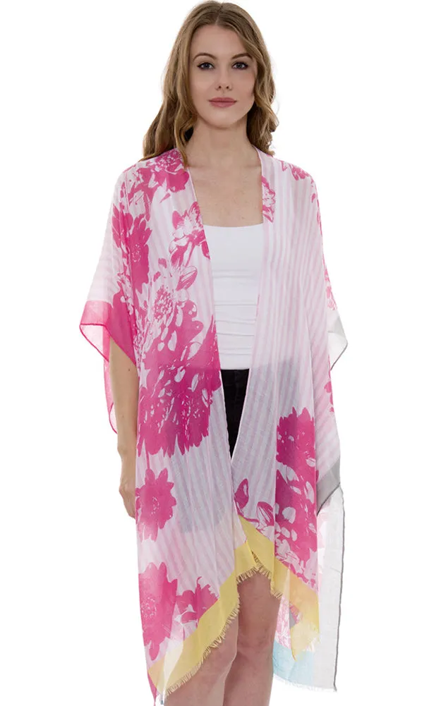 JP1415 Stripes & Floral Pattern Cover-Up Kimono