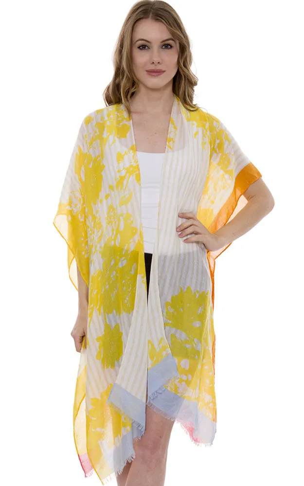 JP1415 Stripes & Floral Pattern Cover-Up Kimono